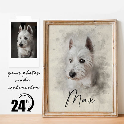 Custom Watercolor Dog Portrait from Photo | Personalized Pet Memorial Gift for Pet Loss