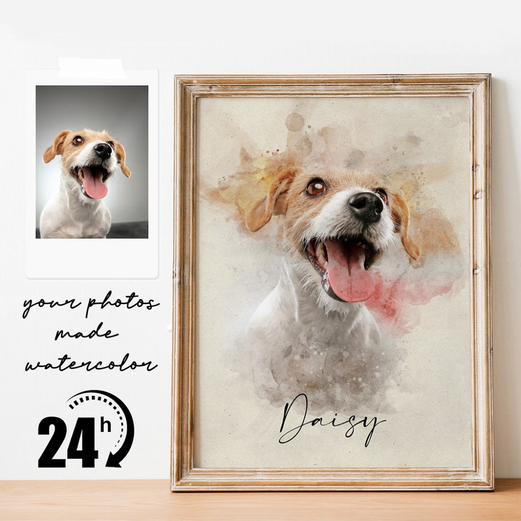 Custom Watercolor Dog Portrait from Photo | Personalized Pet Memorial Gift for Pet Loss