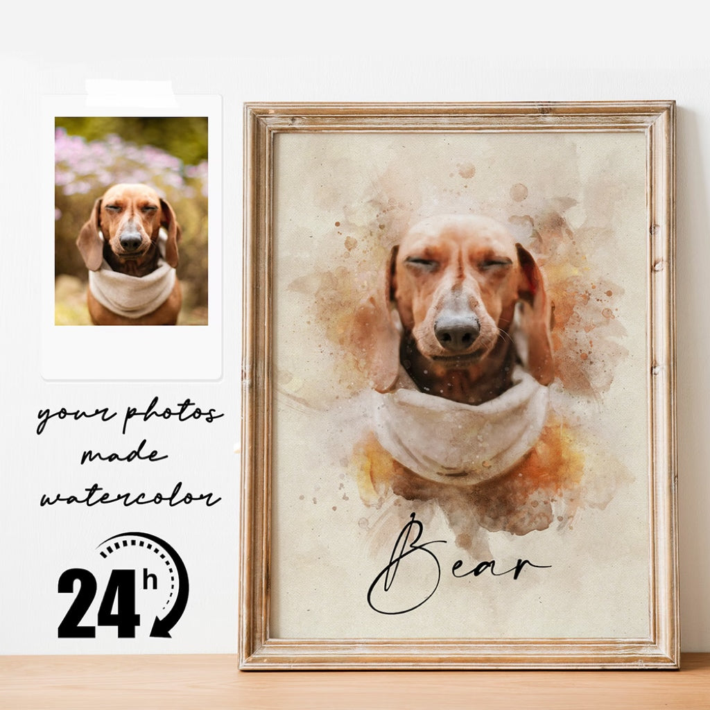 Custom Watercolor Dog Portrait from Photo | Personalized Pet Memorial Gift for Pet Loss