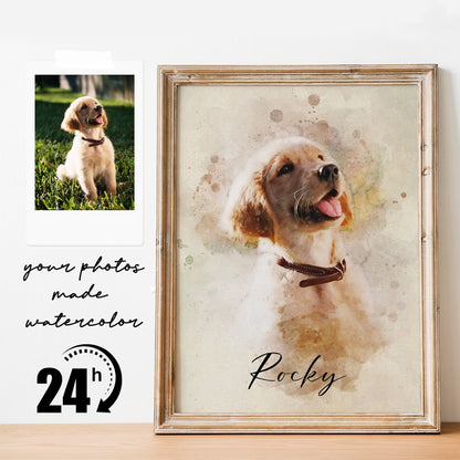 Custom Watercolor Dog Portrait from Photo | Personalized Pet Memorial Gift for Pet Loss