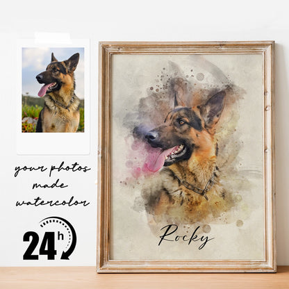 Custom Watercolor Dog Portrait from Photo | Personalized Pet Memorial Gift for Pet Loss