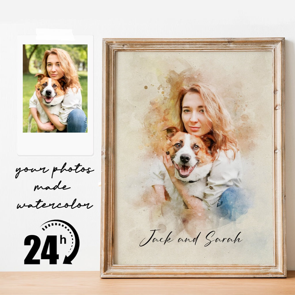 Custom Watercolor Dog Portrait from Photo | Personalized Pet Memorial Gift for Pet Loss