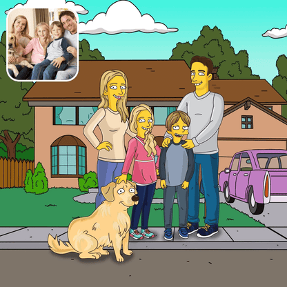 Hand Drawn Simpsonify Custom Portrait - Unique Family Artwork