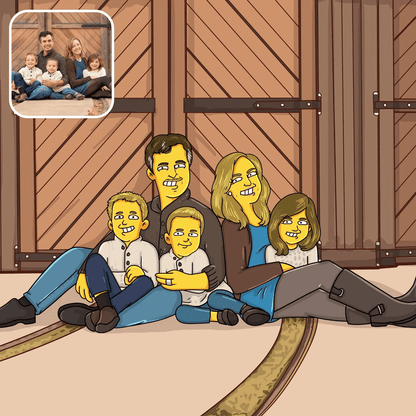 Hand Drawn Simpsonify Custom Portrait - Unique Family Artwork