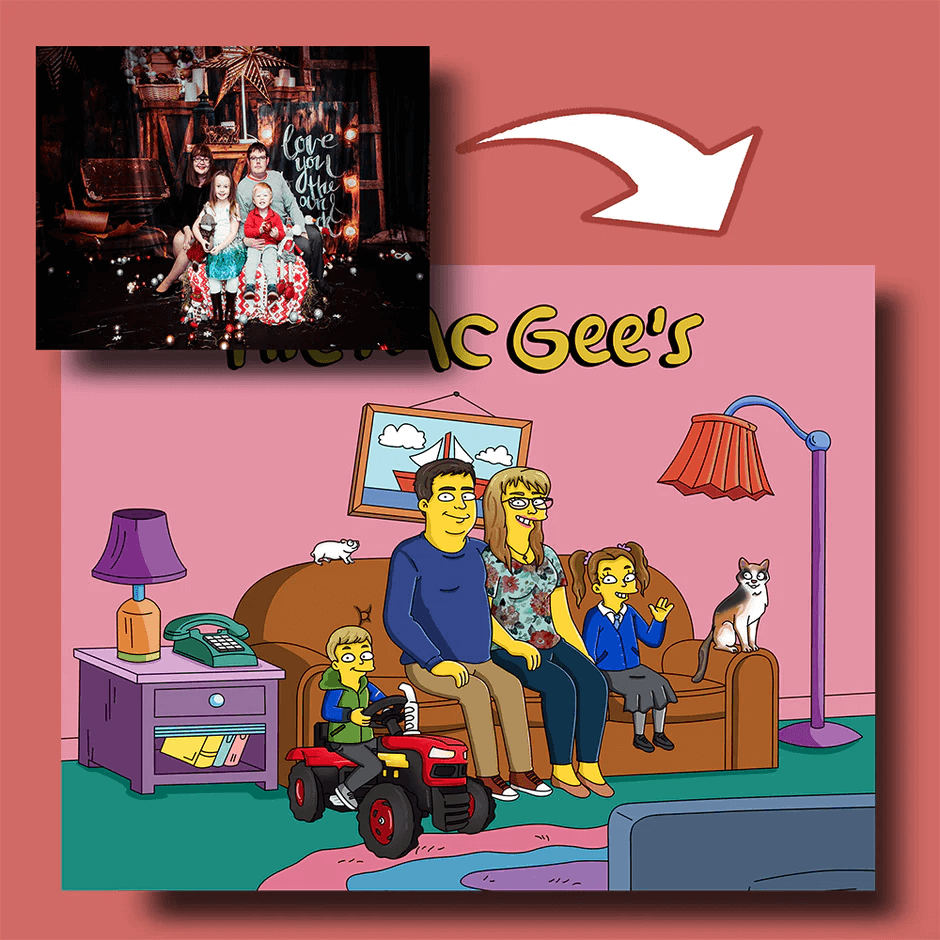 Hand Drawn Simpsonify Custom Portrait - Unique Family Artwork