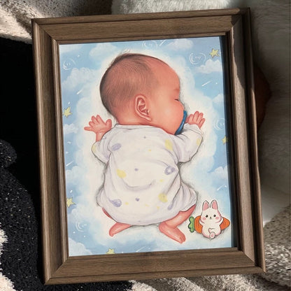 Hand Drawn Baby Hair Keepsake Portrait - Custom DIY Frame for Newborn Hair Collection