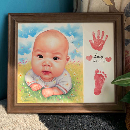 Hand Drawn Baby Hair Keepsake Portrait - Custom DIY Frame for Newborn Hair Collection