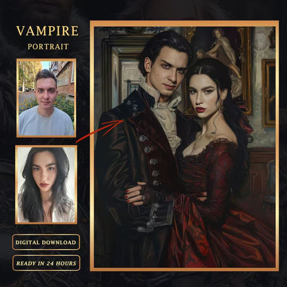 Custom Vampire Couple Portrait from Photo - Personalized Dark Vampire Oil Painting Style | Perfect Gift for Couples