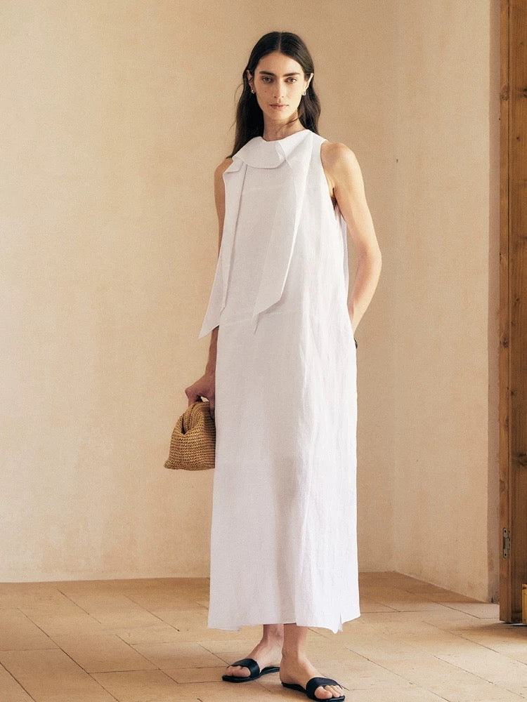Tie-Neck Sleeveless Midi Dress