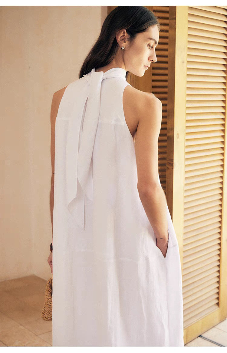 Tie-Neck Sleeveless Midi Dress