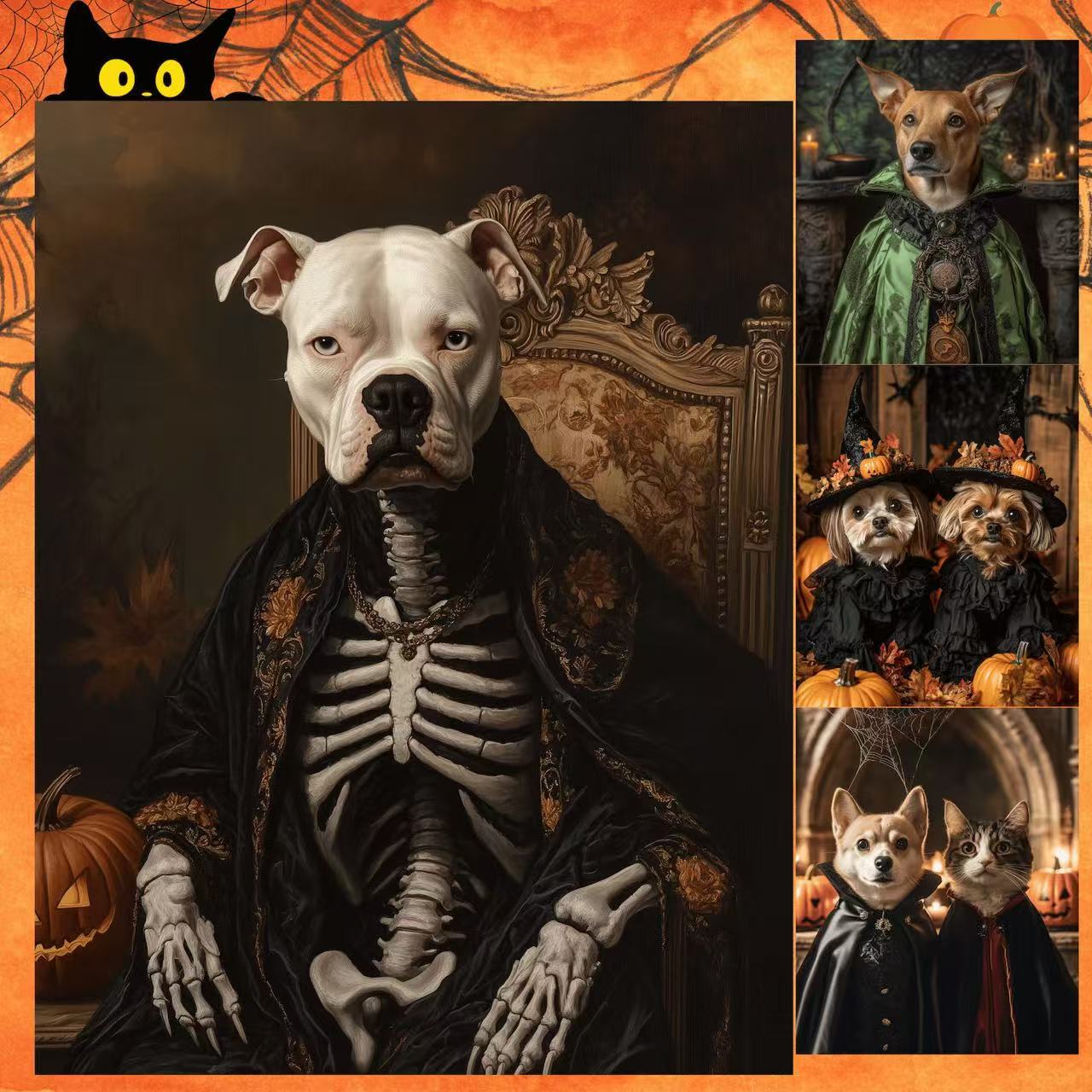 Custom Halloween Pet Portrait – Ghost Themed Pet Art Portrait | Perfect Halloween Decor & Gift for Pet Lovers