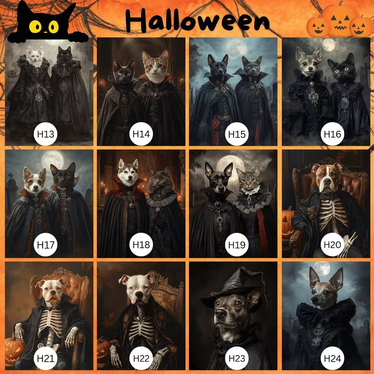 Custom Halloween Pet Portrait – Ghost Themed Pet Art Portrait | Perfect Halloween Decor & Gift for Pet Lovers