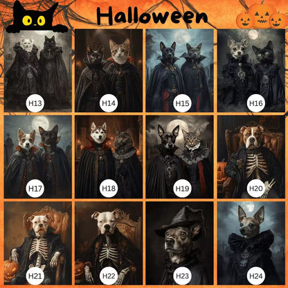 Custom Halloween Pet Portrait – Ghost Themed Pet Art Portrait | Perfect Halloween Decor & Gift for Pet Lovers