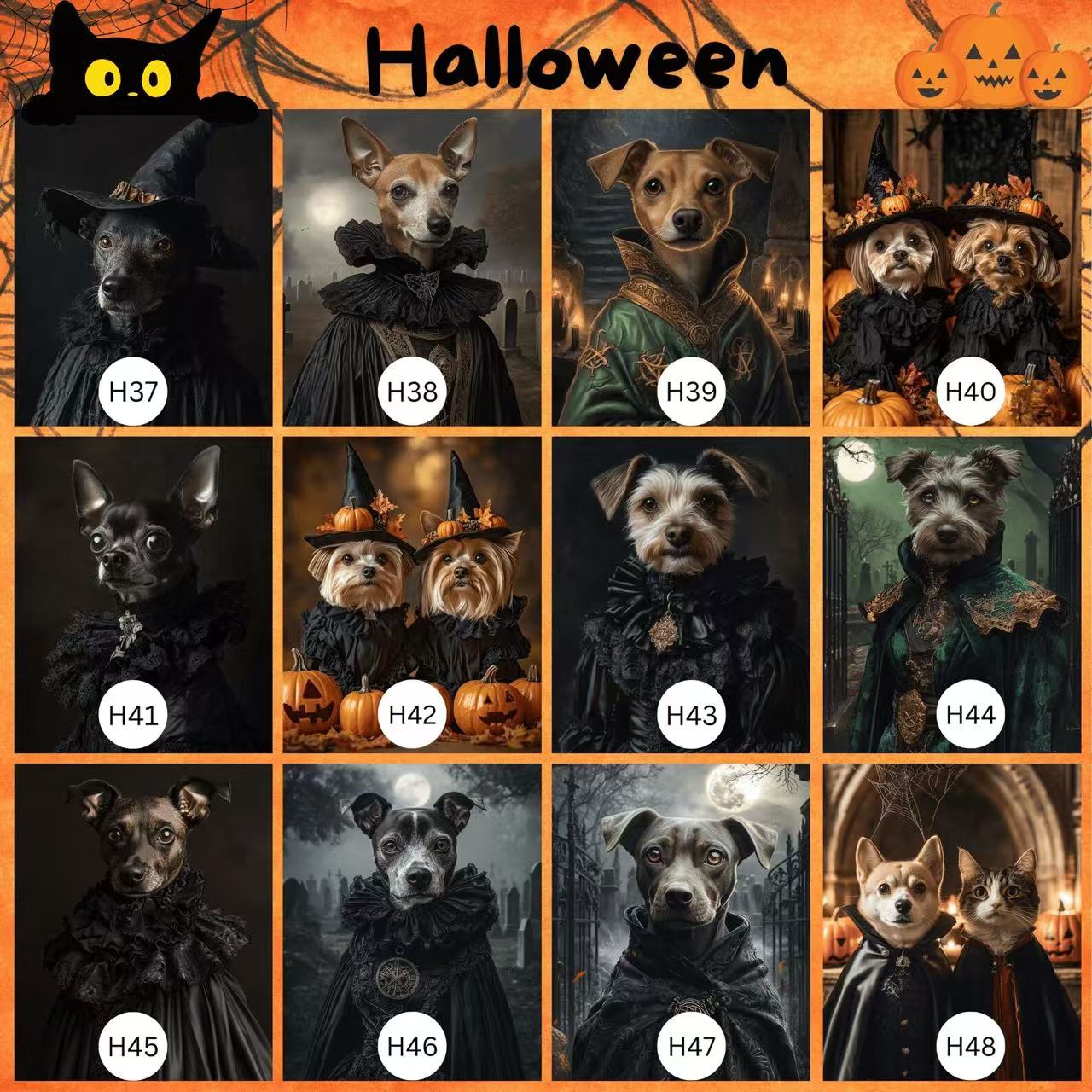 Custom Halloween Pet Portrait – Ghost Themed Pet Art Portrait | Perfect Halloween Decor & Gift for Pet Lovers